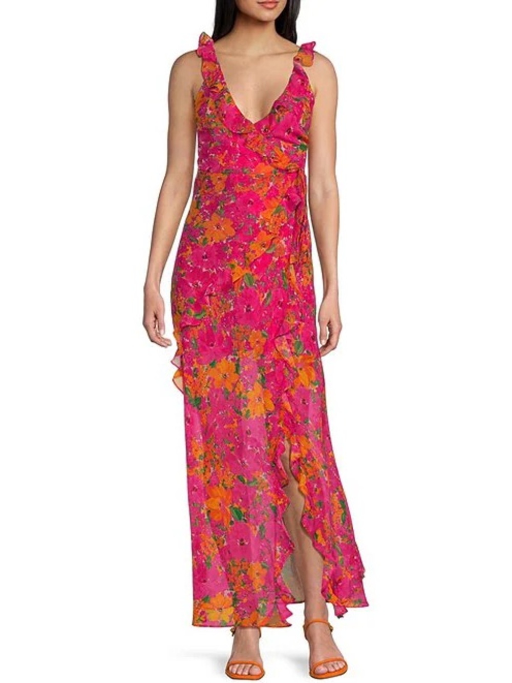 Rumored Just Like Heaven Wrap Ruffle Chiffon Maxi Dress XS